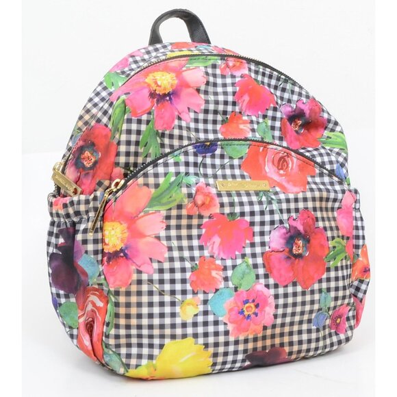 Betsey Johnson Black/White Gingham w/Colorful Florals Multi Pocket Backpack - Picture 10 of 11